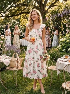 Old Navy Floral Pink and Green Dress